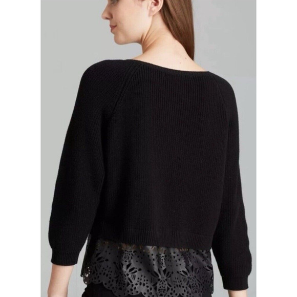 French Connection Women Small Sweater Irene Knit Laser Cut Faux Leather Black - Picture 2 of 10